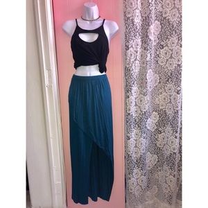 Teal wrap front maxi skirt